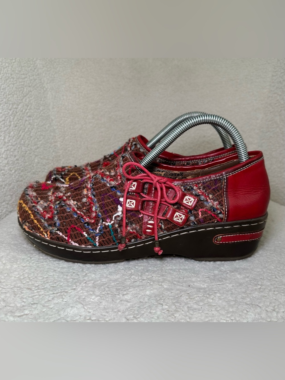 Spring Step L’Artiste Boho Tweed Leather Oxford Shoes Red Multicolor Chunky 11